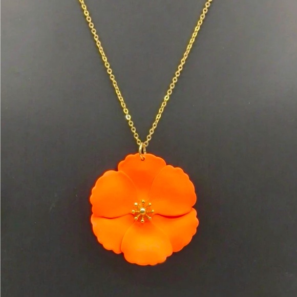 Neon Orange Flower Pendant Necklace - Picture 5 of 5